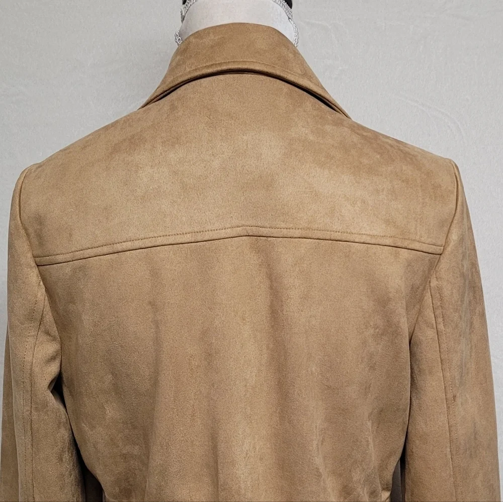 Marc New York Tan Faux Suede Full-zip Fitted Waist Utility Jacket Cargo Jacket M